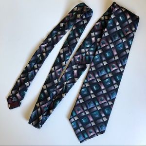 3/$30💚Atlas black blue multicolored geometric print silk tie mens